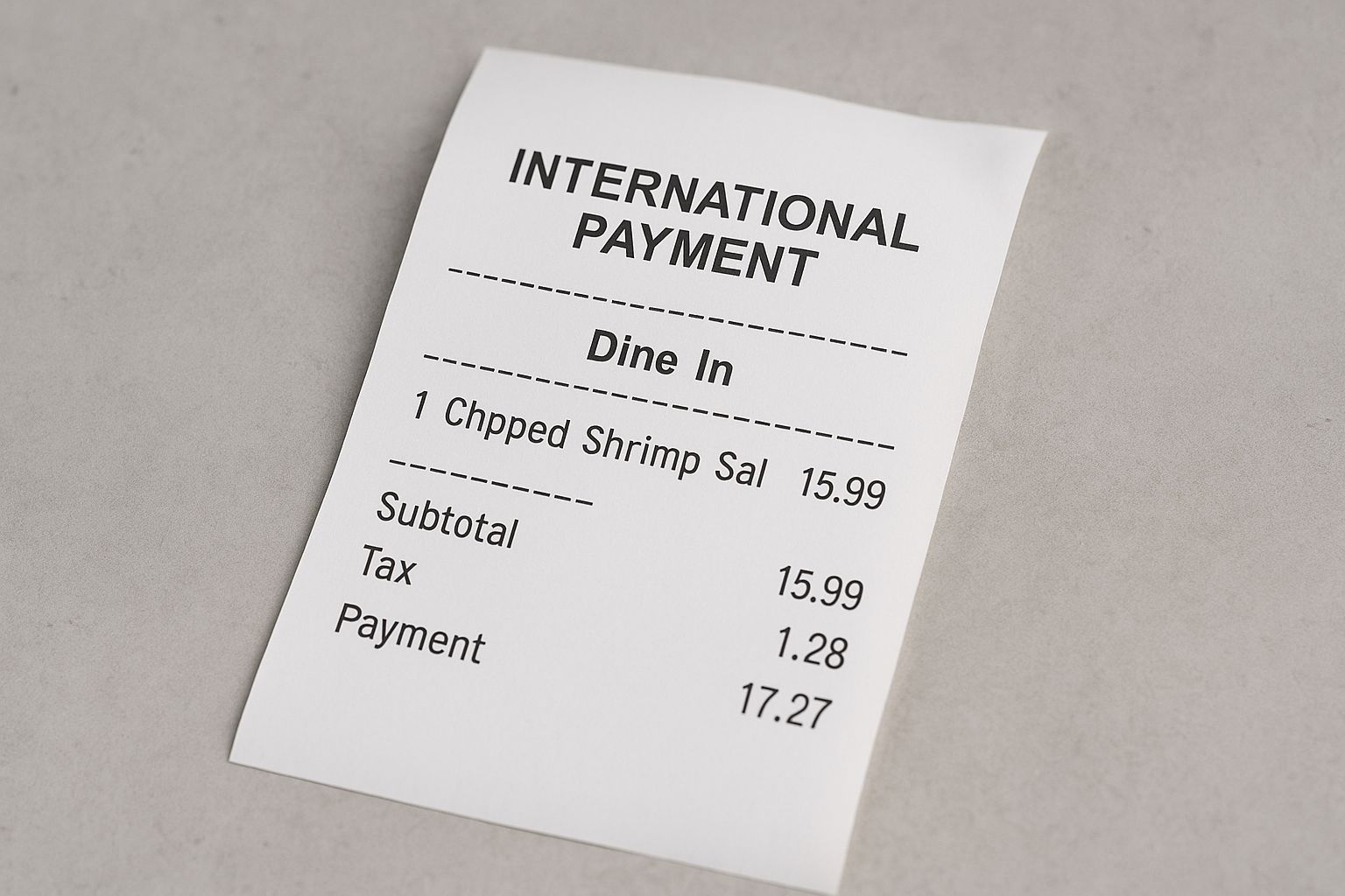 Digital kvittens med globala ikoner och pilar, symboliserar internationella betalningar.